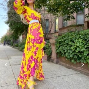 Caroline Constas Liv Maxi Dress Floral Long Sleeve Dress Size Medium